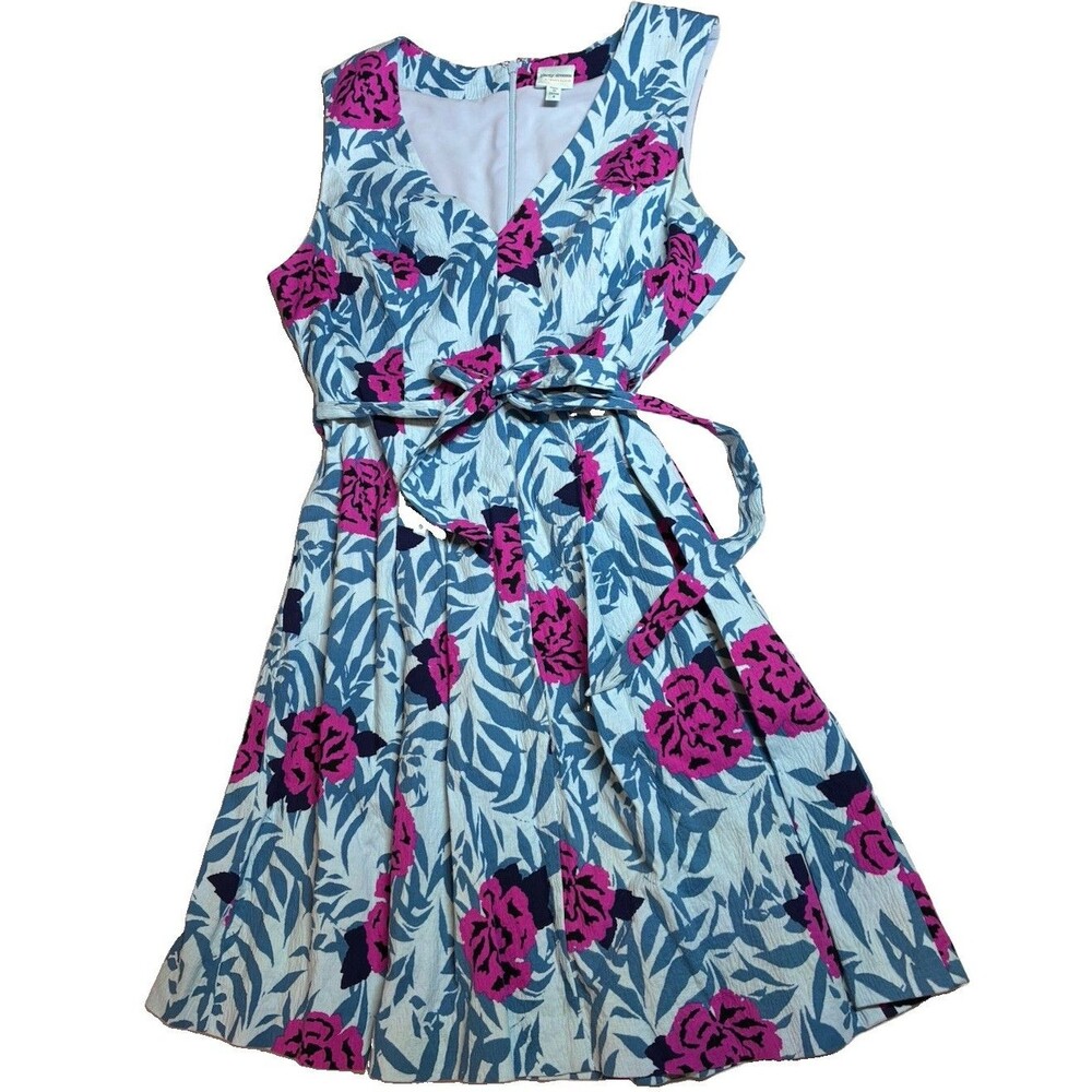 plenty dresses by tracy reese Sz 4 Blue Pink Floral mini VNeck pleated coquette